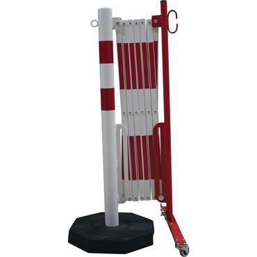 Barrière accordéon mobile avec poteaux de délimitation, Ø 60 mm, rouge/blanc